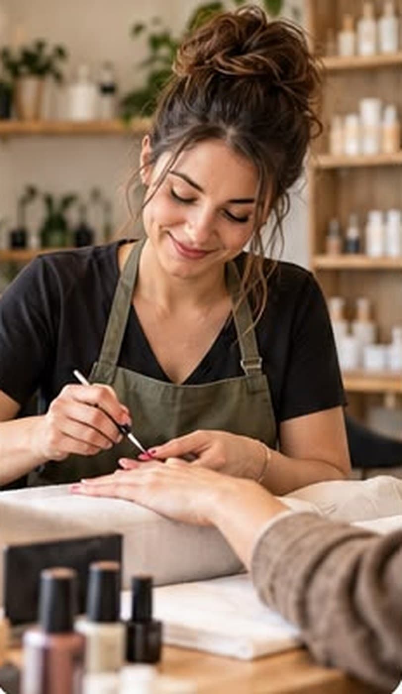 Nagelstylist lakt de nagels van een klant