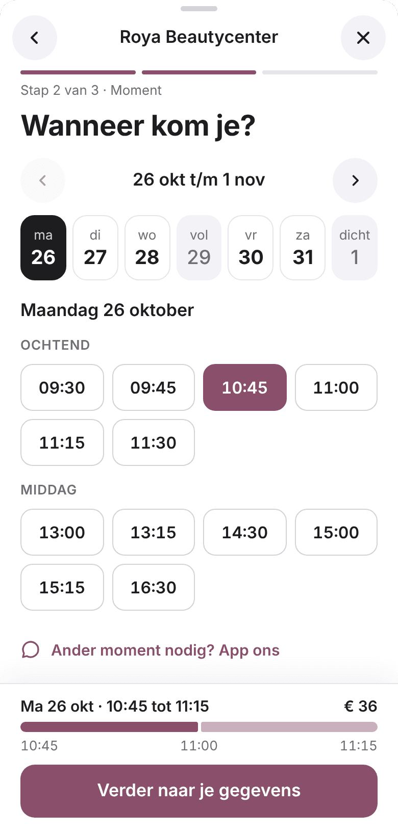 Boekvenster stap 2: een week met vrije tijden, 10:45 gekozen